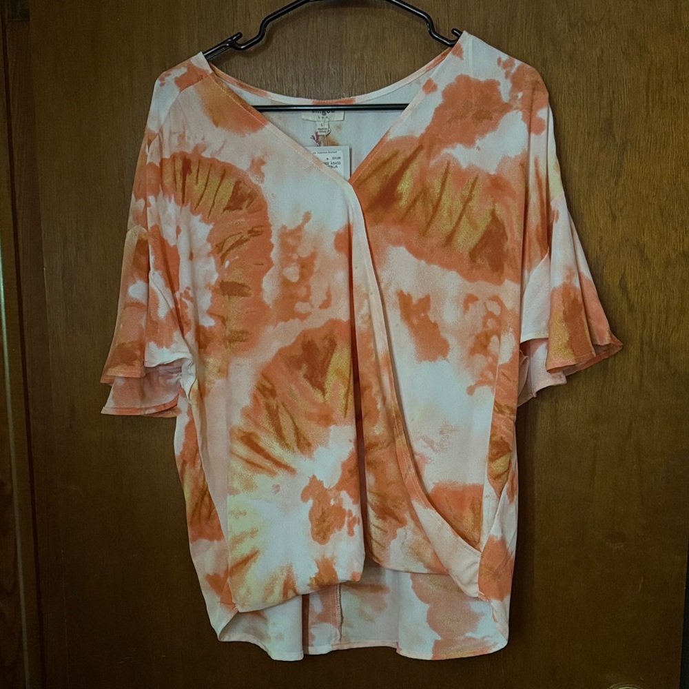 Umgee Orange and White Tie-Dye Blouse